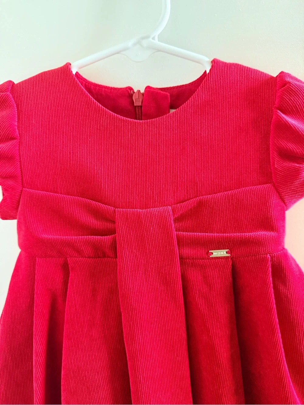Mayoral Baby Girl 9M Red Corduroy Christmas Holiday Dress Spain Puff Sleeve